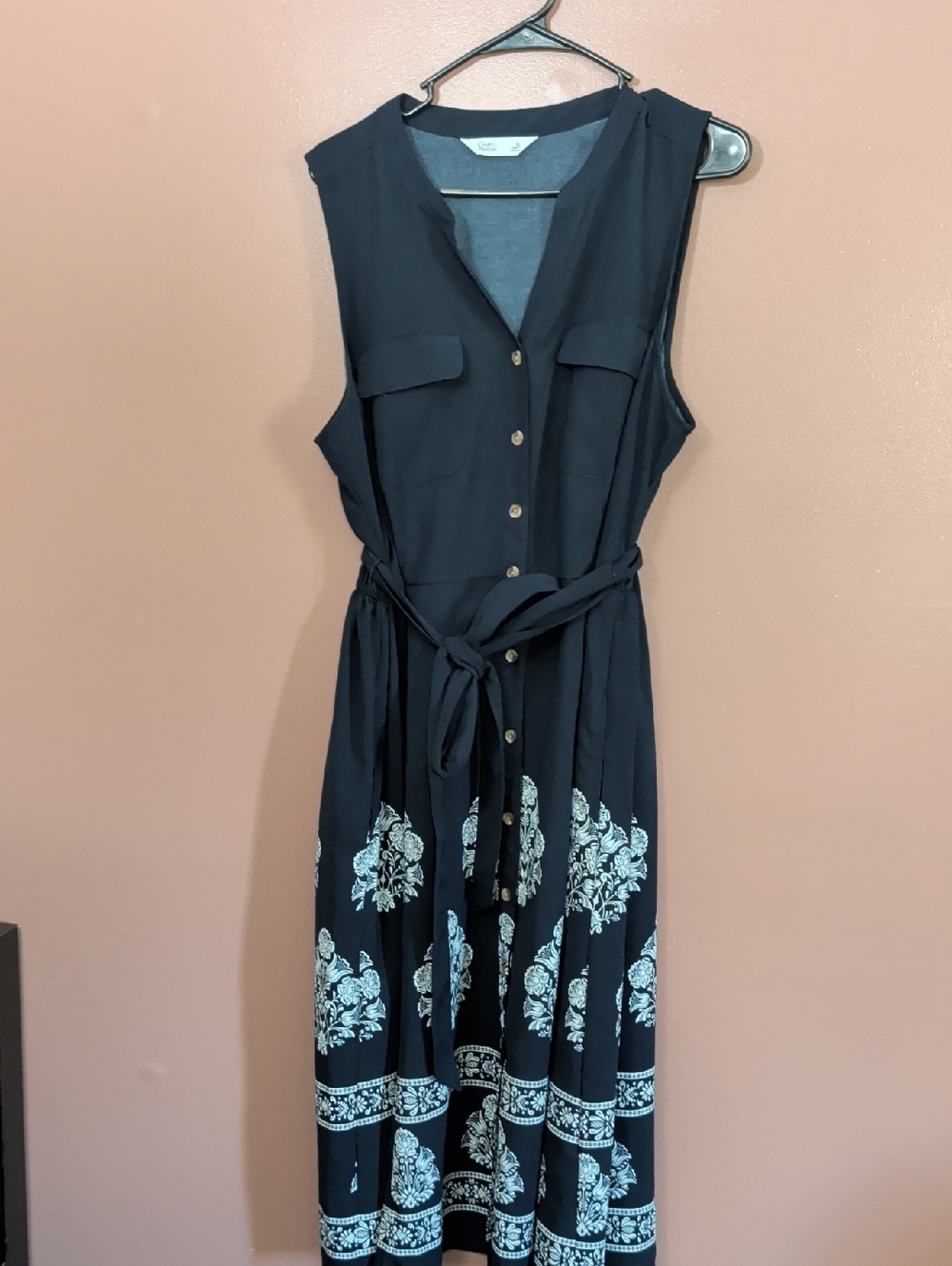 croft & barrow Black Midi Dress with White Floral Border